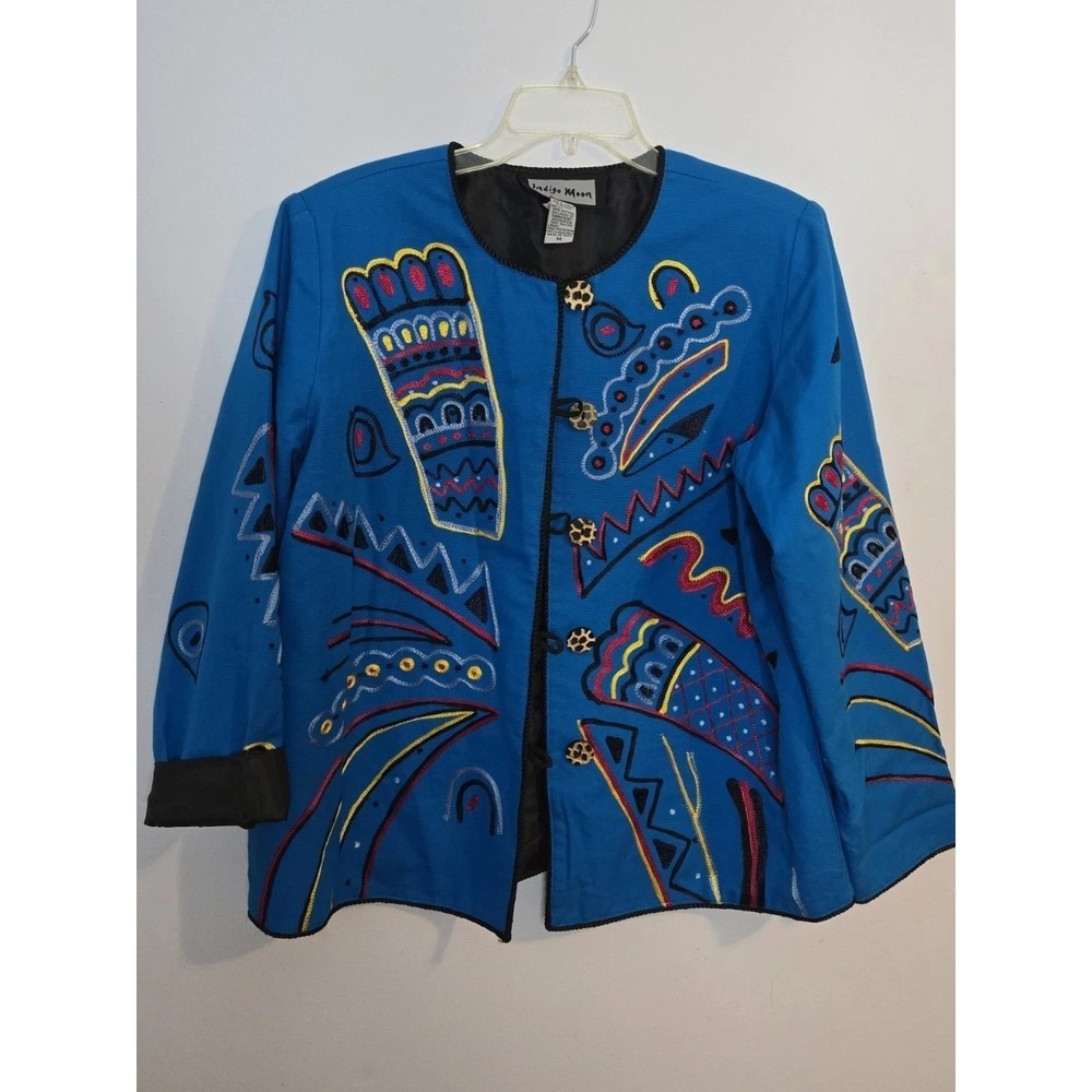Indigo Moon Women's Medium Blue Tribal Boho Business Art Tailored Colorful